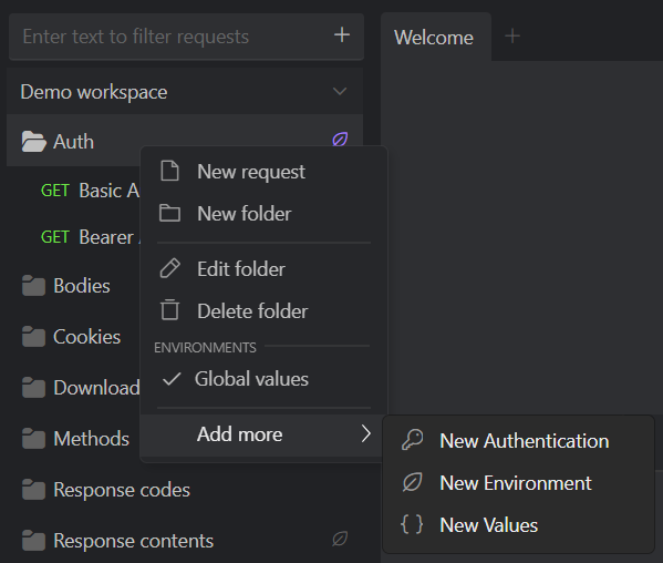 Values context menu